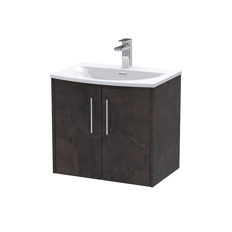 Hudson Reed Juno Wall Hung Double Door 600mm Vanity & Curved 1 Tap Hole Vitreous China Basin (1 size, 5 colours) - Brand New Bathrooms