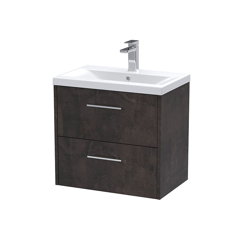 Hudson Reed Juno Wall Hung Double Drawer 600mm Vanity & Mid-Edge 1 Tap Hole Vitreous China Basin (1 size, 5 colours) - Brand New Bathrooms