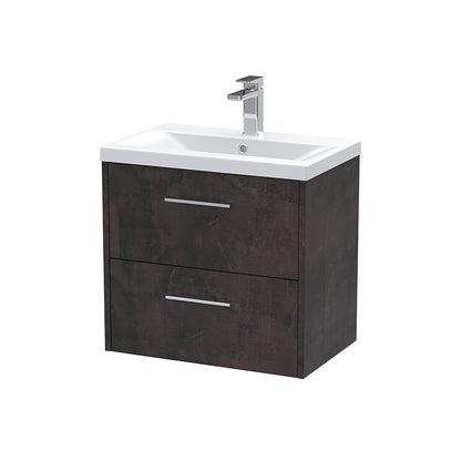 Hudson Reed Juno Wall Hung Double Drawer 600mm Vanity & Mid-Edge 1 Tap Hole Vitreous China Basin (1 size, 5 colours) - Brand New Bathrooms