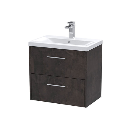 Hudson Reed Juno Wall Hung Double Drawer 600mm Vanity & Mid-Edge 1 Tap Hole Vitreous China Basin (1 size, 5 colours) - Brand New Bathrooms