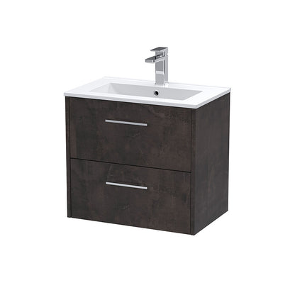 Hudson Reed Juno Wall Hung Double Drawer 600mm Vanity & Minimalist 1 Tap Hole Vitreous China Basin (1 size, 5 colours) - Brand New Bathrooms