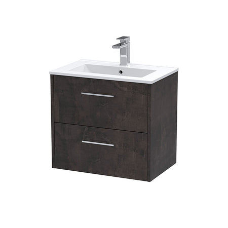 Hudson Reed Juno Wall Hung Double Drawer 600mm Vanity & Minimalist 1 Tap Hole Vitreous China Basin (1 size, 5 colours) - Brand New Bathrooms