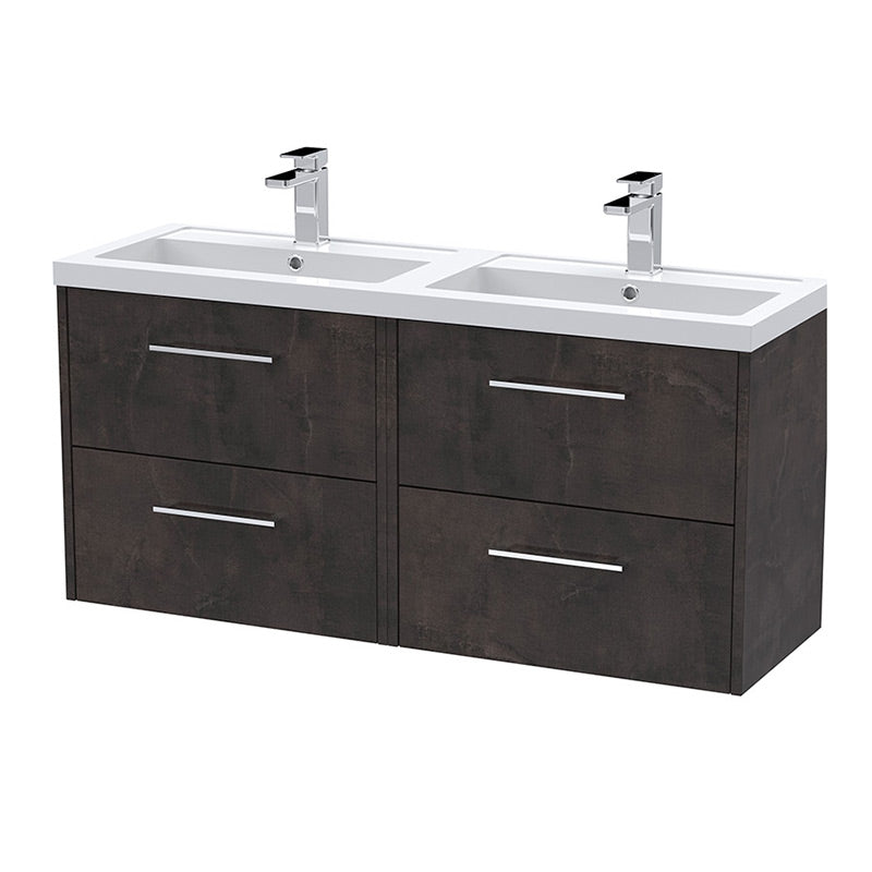 Hudson Reed Juno Wall Hung Four Drawer 1200mm Vanity & Double Polymarble Basin (1 size, 5 colours) - Brand New Bathrooms