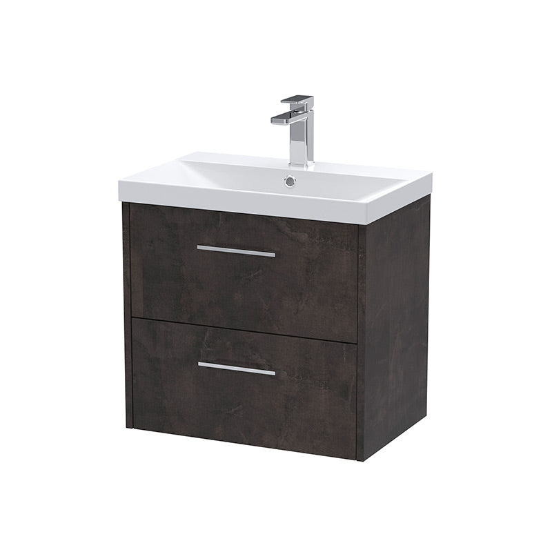 Hudson Reed Juno Wall Hung Double Drawer 600mm Vanity & Thin-Edge 1 Tap Hole Vitreous China Basin (1 size, 5 colours) - Brand New Bathrooms