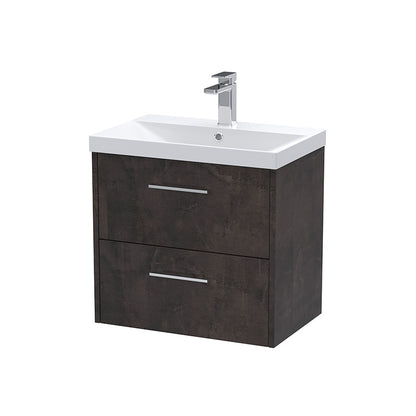 Hudson Reed Juno Wall Hung Double Drawer 600mm Vanity & Thin-Edge 1 Tap Hole Vitreous China Basin (1 size, 5 colours) - Brand New Bathrooms