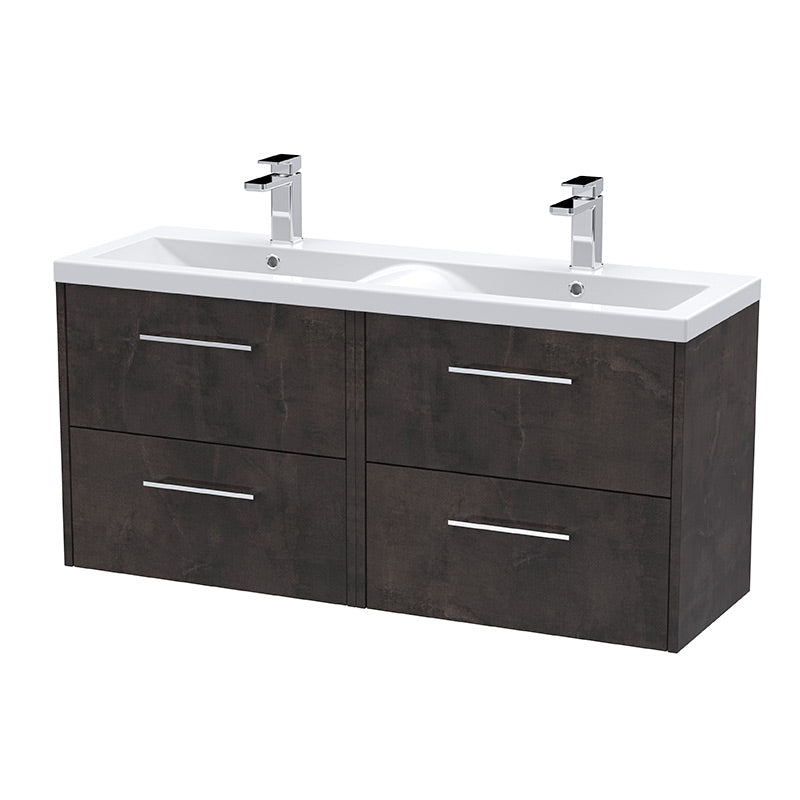 Hudson Reed Juno Wall Hung Four Drawer 1200mm Vanity & Double Vitreous China Basin (1 size, 5 colours) - Brand New Bathrooms