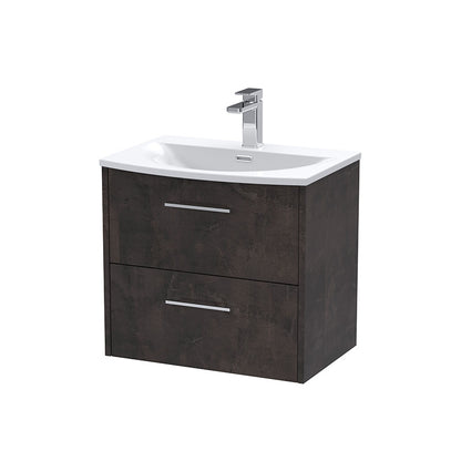 Hudson Reed Juno Wall Hung Double Drawer 600mm Vanity & Curved 1 Tap Hole Vitreous China Basin (1 size, 5 colours) - Brand New Bathrooms