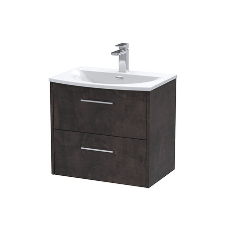 Hudson Reed Juno Wall Hung Double Drawer 600mm Vanity & Curved 1 Tap Hole Vitreous China Basin (1 size, 5 colours) - Brand New Bathrooms