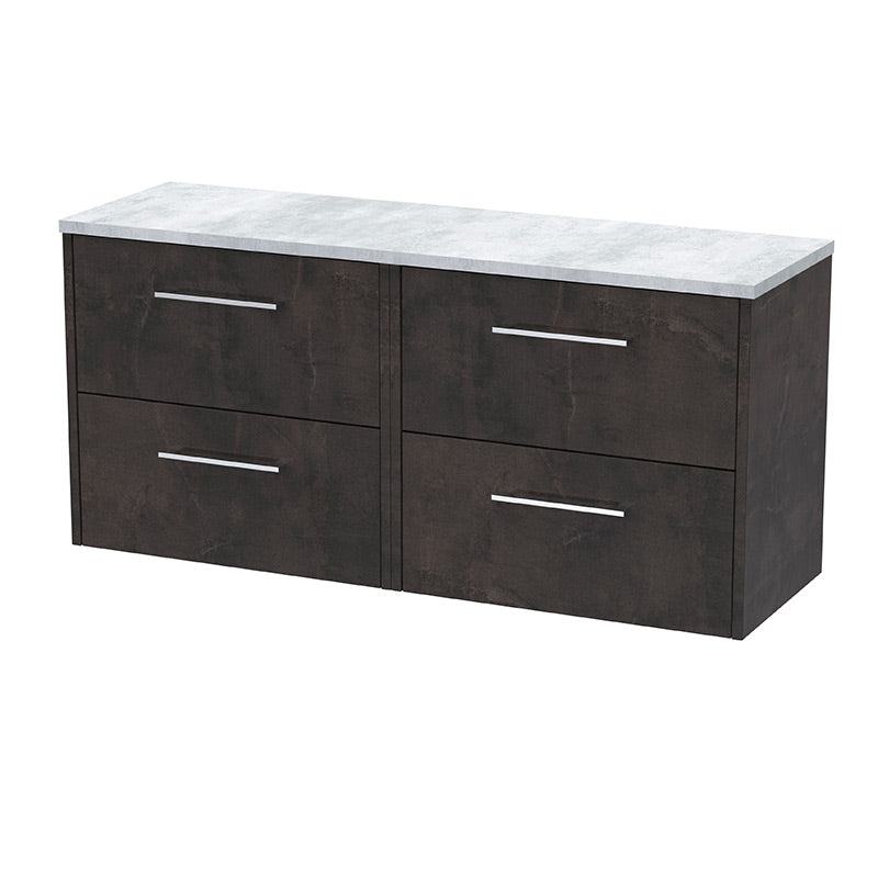 Hudson Reed Juno Wall Hung Four Drawer 1200mm Vanity & Grey Laminate Worktop (1 size, 5 colours) - Brand New Bathrooms