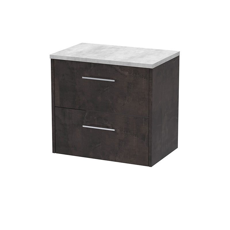 Hudson Reed Juno Wall Hung Double Drawer 600mm Vanity & Grey Laminate Top (1 size, 5 colours) - Brand New Bathrooms