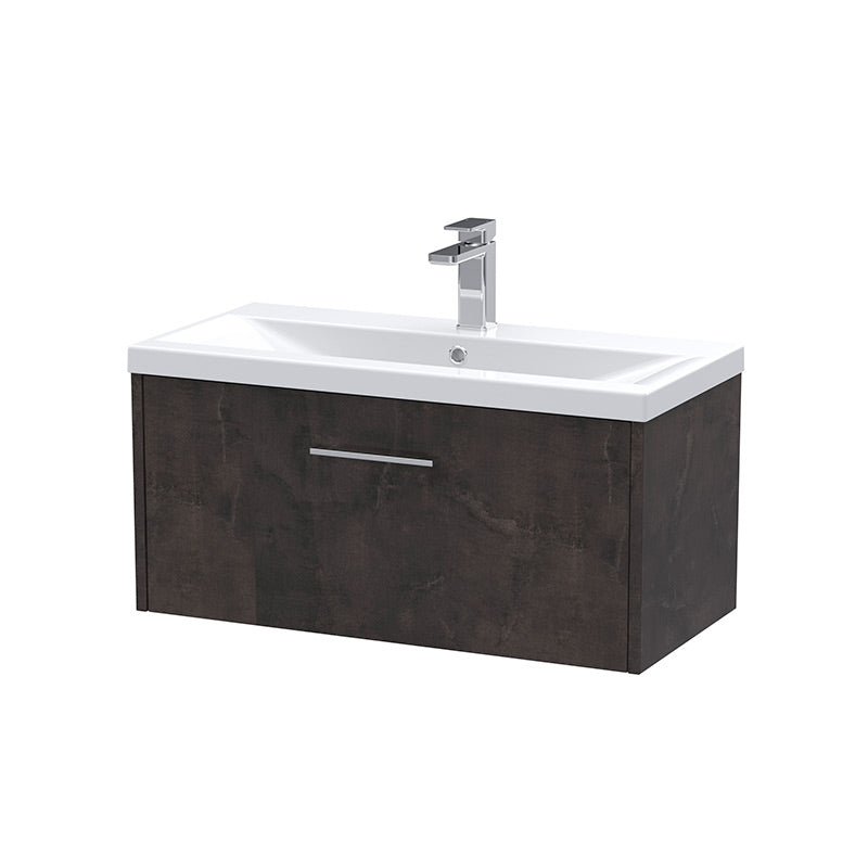 Hudson Reed Juno Wall Hung Single Drawer 800mm Vanity & Mid-Edge 1 Tap Hole Vitreous China Basin (1 size, 5 colours) - Brand New Bathrooms