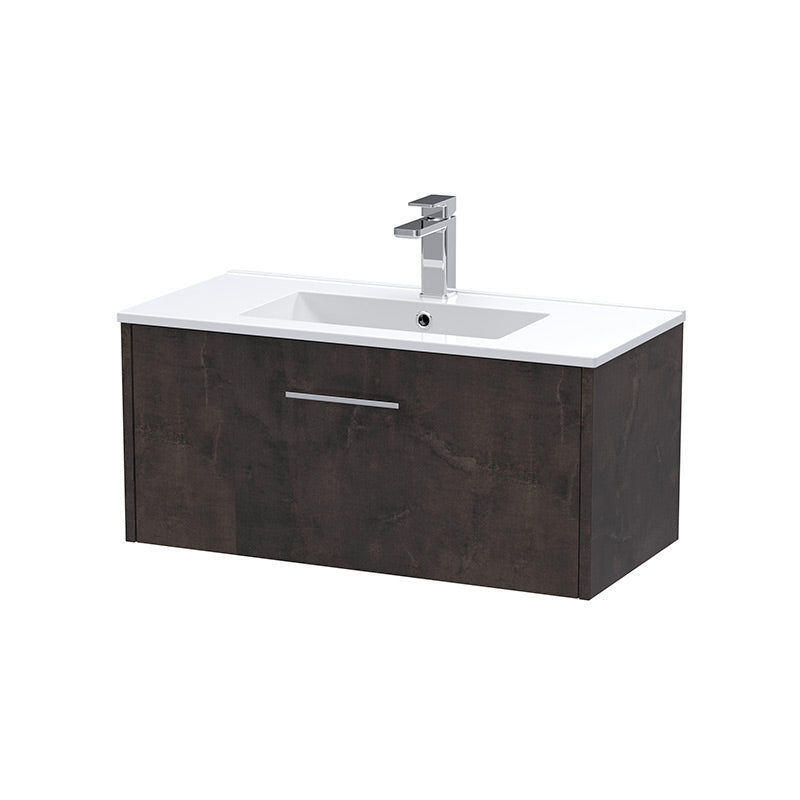 Hudson Reed Juno Wall Hung Single Drawer 800mm Vanity & Minimalist 1 Tap Hole Vitreous China Basin (1 size, 5 colours) - Brand New Bathrooms