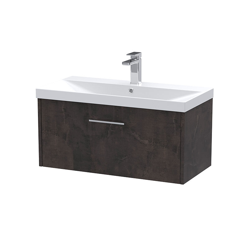 Hudson Reed Juno Wall Hung Single Drawer 800mm Vanity & Thin-Edge 1 Tap Hole Vitreous China Basin (1 size, 5 colours) - Brand New Bathrooms