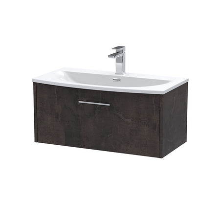 Hudson Reed Juno Wall Hung Single Drawer 800mm Vanity & Curved 1 Tap Hole Vitreous China Basin (1 size, 5 colours) - Brand New Bathrooms