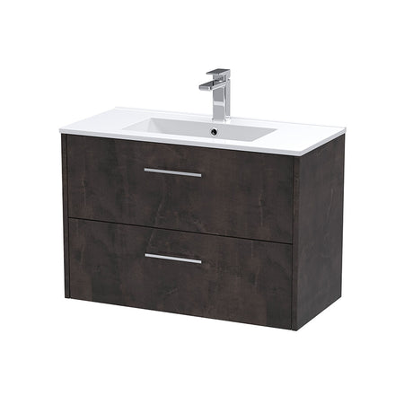 Hudson Reed Juno Wall Hung Double Drawer 800mm Vanity & Minimalist 1 Tap Hole Vitreous China Basin (1 size, 5 colours) - Brand New Bathrooms