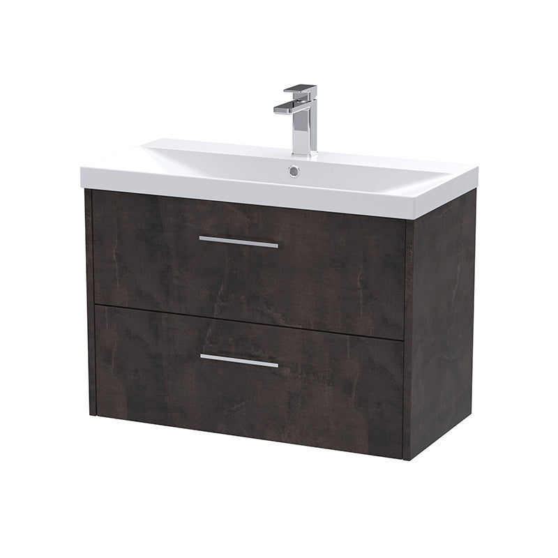 Hudson Reed Juno Wall Hung Double Drawer 800mm Vanity & Thin-Edge 1 Tap Hole Vitreous China Basin (1 size, 5 colours) - Brand New Bathrooms