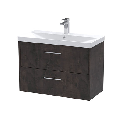 Hudson Reed Juno Wall Hung Double Drawer 800mm Vanity & Thin-Edge 1 Tap Hole Vitreous China Basin (1 size, 5 colours) - Brand New Bathrooms