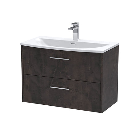 Hudson Reed Juno Wall Hung Double Drawer 800mm Vanity & Curved 1 Tap Hole Vitreous China Basin (1 size, 5 colours) - Brand New Bathrooms
