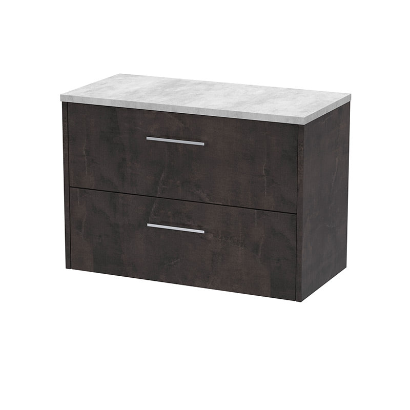 Hudson Reed Juno Wall Hung Double Drawer 800mm Vanity & Grey Laminate Top (1 size, 5 colours) - Brand New Bathrooms