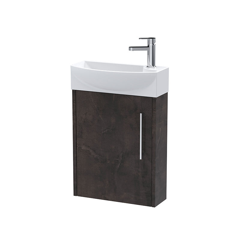 Hudson Reed Juno Compact Wall Hung Single Door 440mm Unit & 1 Tap Hole Left Handed Ceramic Basin (1 size, 5 colours) - Brand New Bathrooms