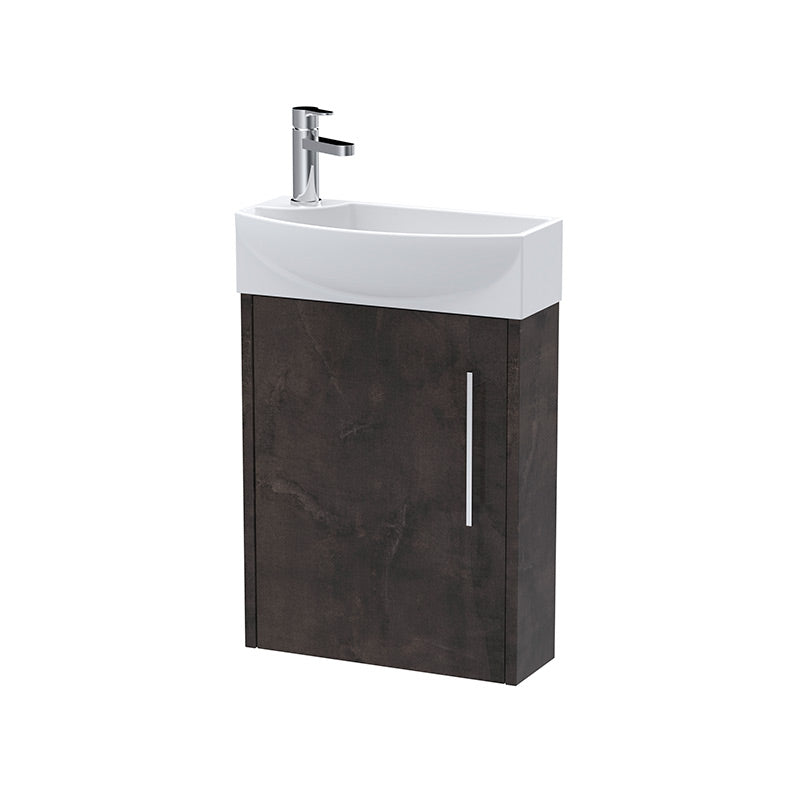 Hudson Reed Juno Compact Wall Hung Single Door 440mm Unit & 1 Tap Hole Right Handed Ceramic Basin (1 size, 2 colours) - Brand New Bathrooms