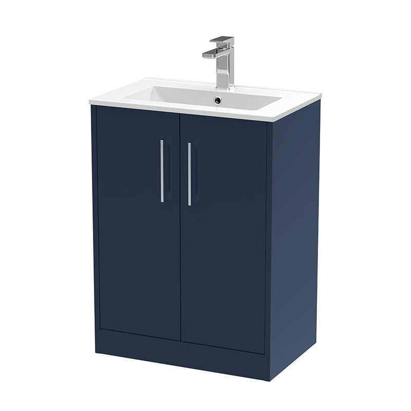 Hudson Reed Juno Floor Standing Double Door 600mm Vanity & Minimalist Ceramic Basin (1 size, 2 colours) - Brand New Bathrooms