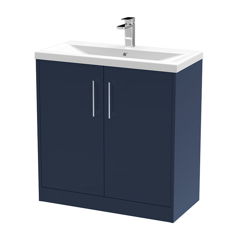 Hudson Reed Juno Floor Standing Double Door 800mm Vanity & Mid-Edge 1 Tap Hole Vitreous China Basin (1 size, 5 colours) - Brand New Bathrooms