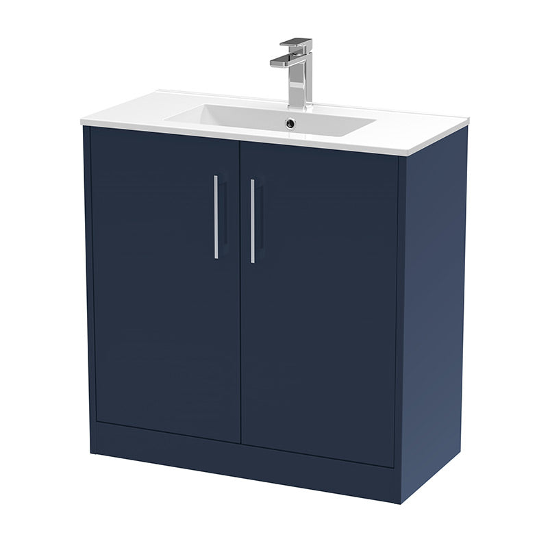 Hudson Reed Juno Floor Standing Double Door 800mm Vanity & Minimalist 1 Tap Hole Vitreous China Basin (1 size, 5 colours) - Brand New Bathrooms