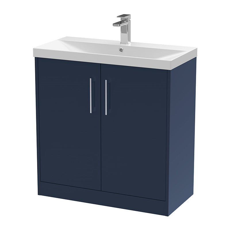 Hudson Reed Juno Floor Standing Double Door 800mm Vanity & Thin-Edge 1 Tap Hole Vitreous China Basin (1 size, 5 colours) - Brand New Bathrooms