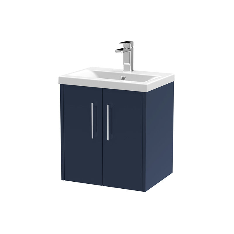 Hudson Reed Juno Wall Hung Double Door 500mm Vanity & Mid-Edge 1 Tap Hole Vitreous China Basin (1 size, 5 colours) - Brand New Bathrooms