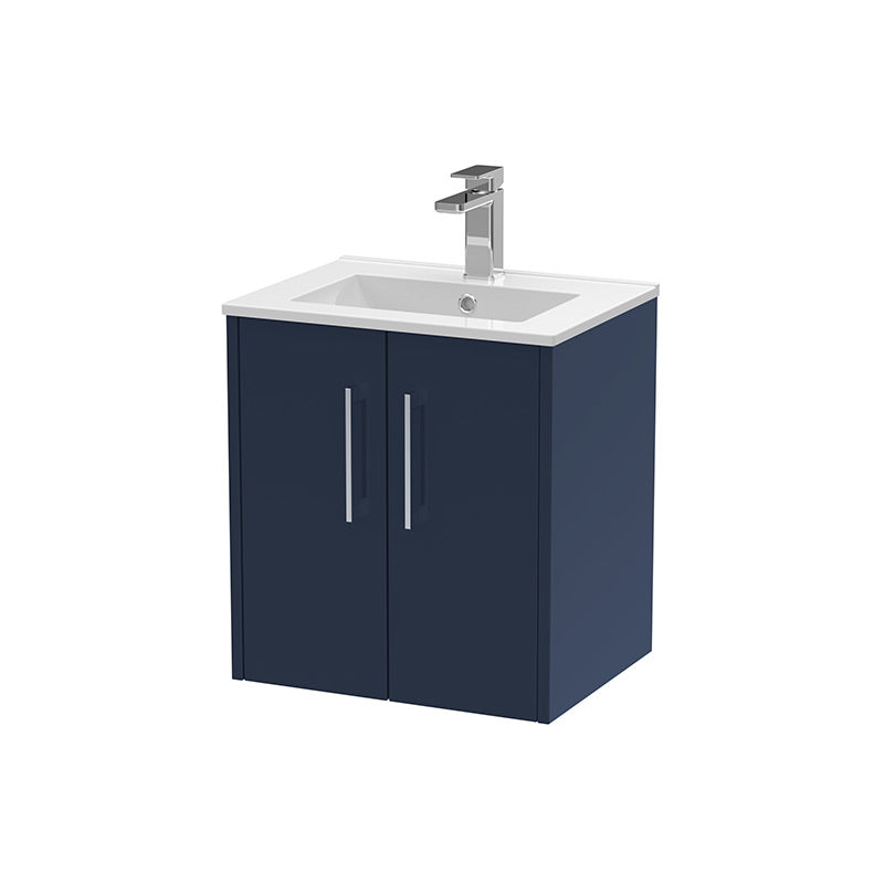 Hudson Reed Juno Wall Hung Double Door 500mm Vanity & Minimalist 1 Tap Hole Vitreous China Basin (1 size, 5 colours) - Brand New Bathrooms