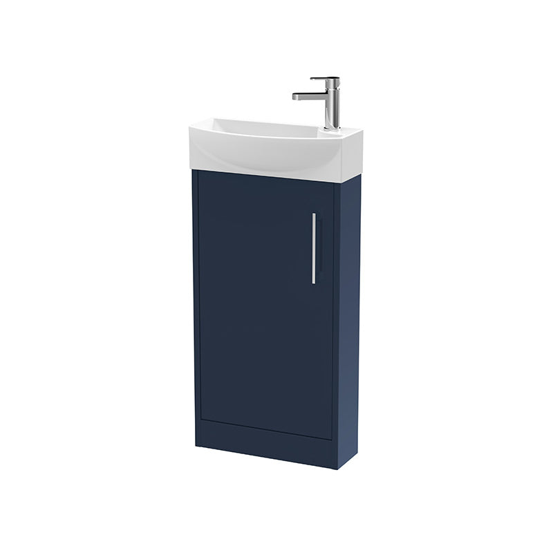 Hudson Reed Juno Compact Floor Standing Single Door 440mm Unit and 1 Tap Hole Ceramic Left Hand Basin (1 size, 5 colours) - Brand New Bathrooms