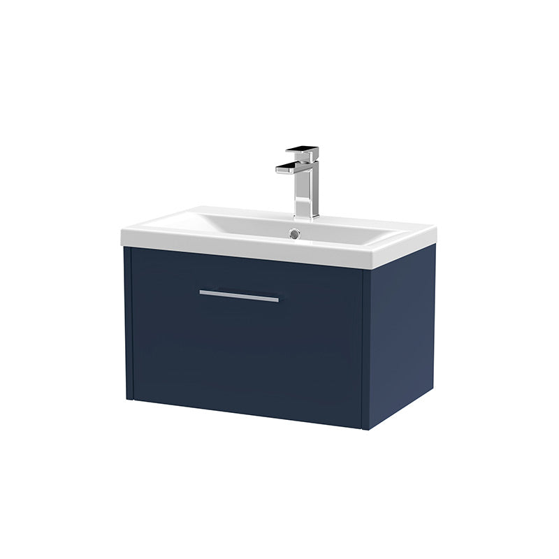 Hudson Reed Juno Wall Hung Single Drawer 600mm Vanity & Mid-Edge 1 Tap Hole Vitreous China Basin (1 size, 5 colours) - Brand New Bathrooms