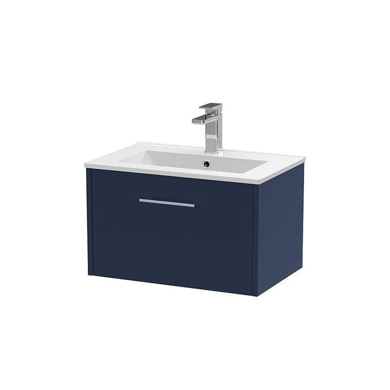 Hudson Reed Juno Wall Hung Single Drawer 600mm Vanity & Minimalist 1 Tap Hole Vitreous China Basin (1 size, 5 colours) - Brand New Bathrooms