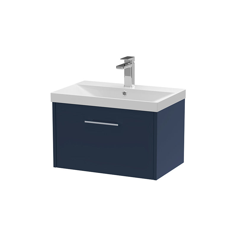 Hudson Reed Juno Wall Hung Single Drawer 600mm Vanity & Thin-Edge 1 Tap Hole Vitreous China Basin (1 size, 5 colours) - Brand New Bathrooms
