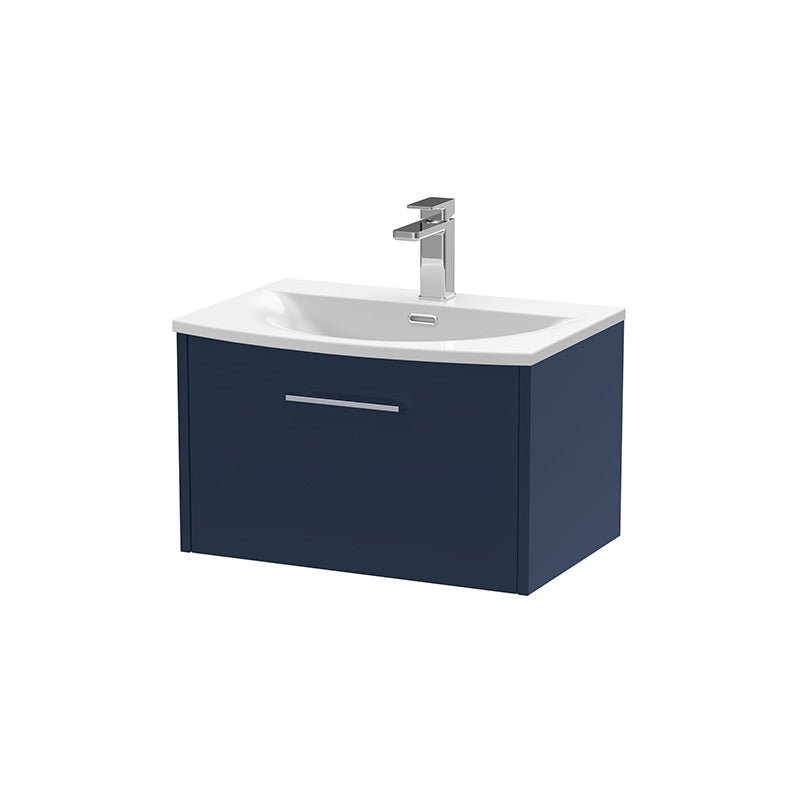 Hudson Reed Juno Wall Hung Single Drawer 600mm Vanity & Curved 1 Tap Hole Vitreous China Basin (1 size, 5 colours) - Brand New Bathrooms