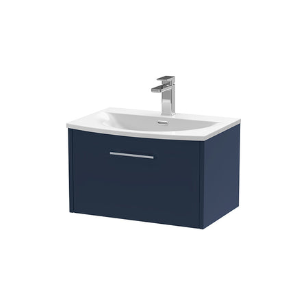 Hudson Reed Juno Wall Hung Single Drawer 600mm Vanity & Curved 1 Tap Hole Vitreous China Basin (1 size, 5 colours) - Brand New Bathrooms