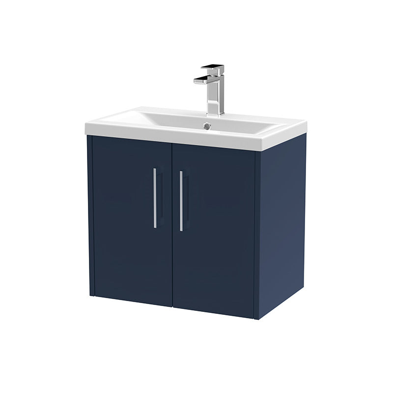 Hudson Reed Juno Wall Hung Double Door 600mm Vanity & Mid-Edge 1 Tap Hole Vitreous China Basin (1 size, 5 colours) - Brand New Bathrooms