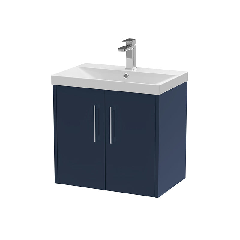 Hudson Reed Juno Wall Hung Double Door 600mm Vanity & Thin-Edge 1 Tap Hole Vitreous China Basin (1 size, 5 colours) - Brand New Bathrooms