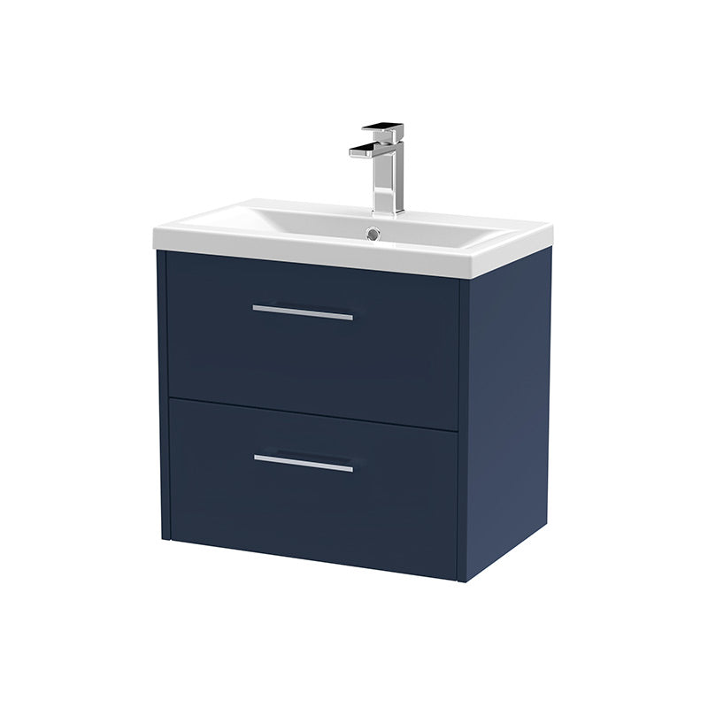 Hudson Reed Juno Wall Hung Double Drawer 600mm Vanity & Mid-Edge 1 Tap Hole Vitreous China Basin (1 size, 5 colours) - Brand New Bathrooms
