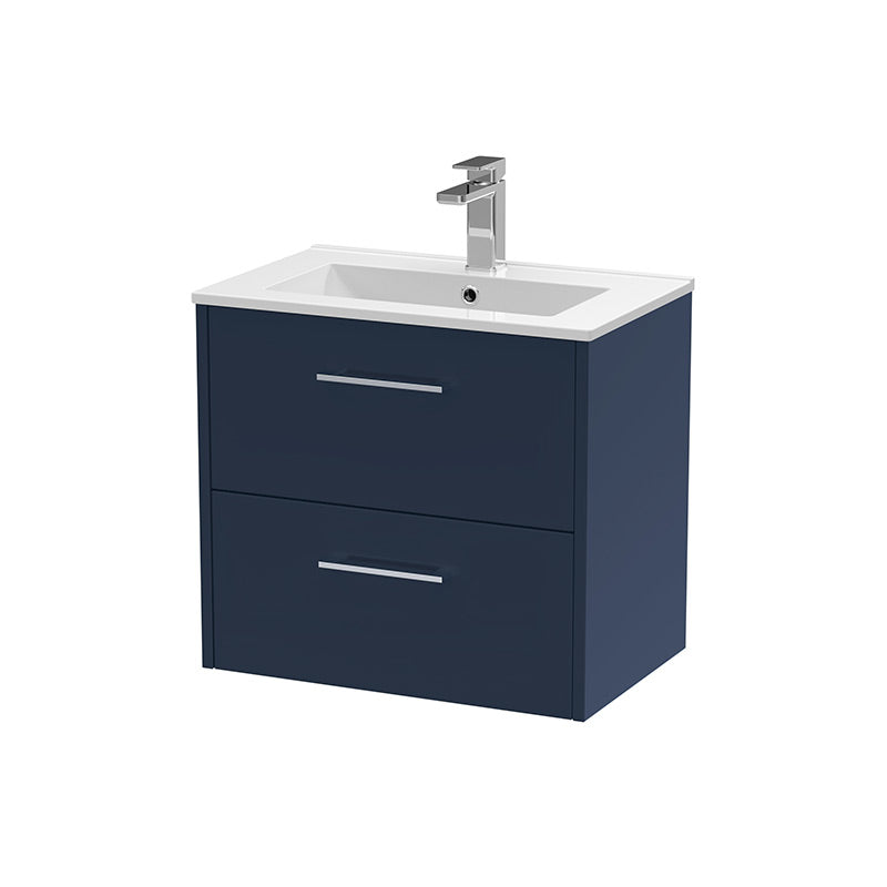 Hudson Reed Juno Wall Hung Double Drawer 600mm Vanity & Minimalist 1 Tap Hole Vitreous China Basin (1 size, 5 colours) - Brand New Bathrooms