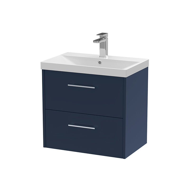 Hudson Reed Juno Wall Hung Double Drawer 600mm Vanity & Thin-Edge 1 Tap Hole Vitreous China Basin (1 size, 5 colours) - Brand New Bathrooms