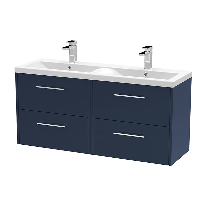 Hudson Reed Juno Wall Hung Four Drawer 1200mm Vanity & Double Vitreous China Basin (1 size, 5 colours) - Brand New Bathrooms