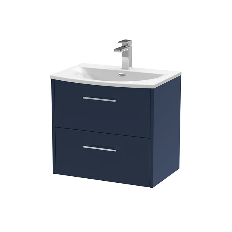 Hudson Reed Juno Wall Hung Double Drawer 600mm Vanity & Curved 1 Tap Hole Vitreous China Basin (1 size, 5 colours) - Brand New Bathrooms