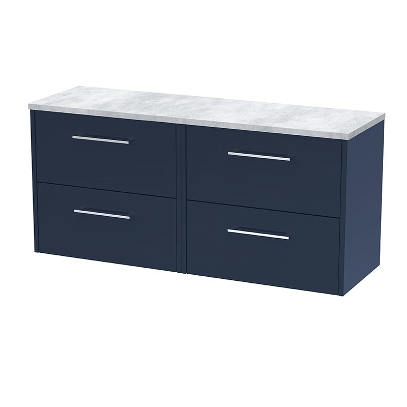 Hudson Reed Juno Wall Hung Four Drawer 1200mm Vanity & Grey Laminate Worktop (1 size, 5 colours) - Brand New Bathrooms