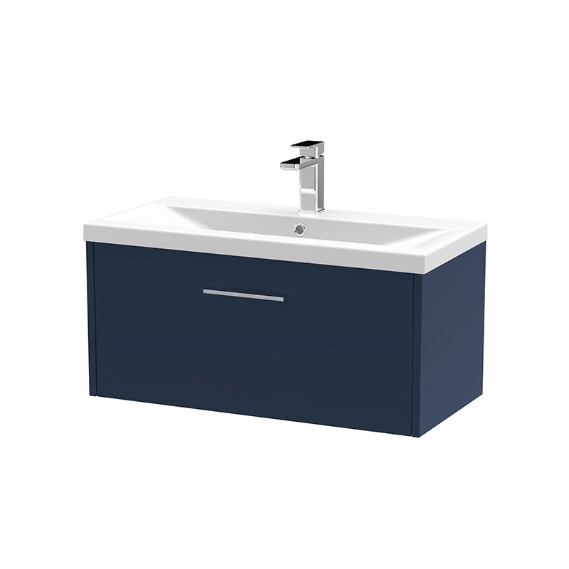 Hudson Reed Juno Wall Hung Single Drawer 800mm Vanity & Mid-Edge 1 Tap Hole Vitreous China Basin (1 size, 5 colours) - Brand New Bathrooms