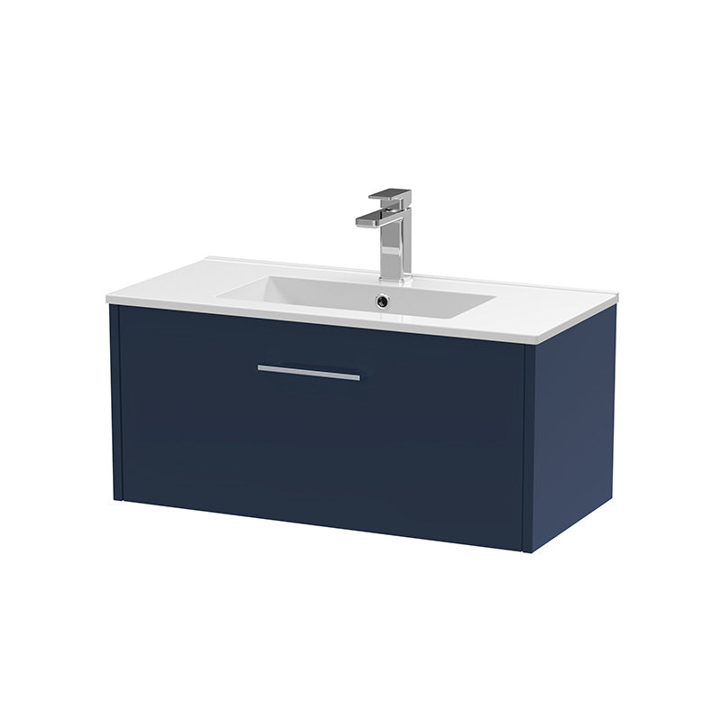 Hudson Reed Juno Wall Hung Single Drawer 800mm Vanity & Minimalist 1 Tap Hole Vitreous China Basin (1 size, 5 colours) - Brand New Bathrooms
