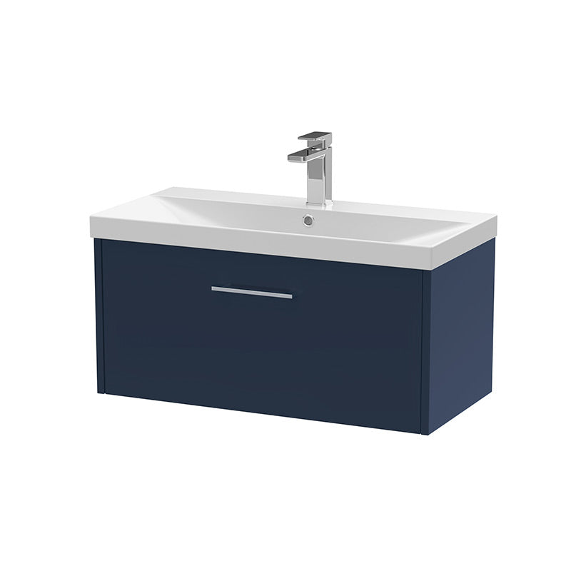 Hudson Reed Juno Wall Hung Single Drawer 800mm Vanity & Thin-Edge 1 Tap Hole Vitreous China Basin (1 size, 5 colours) - Brand New Bathrooms