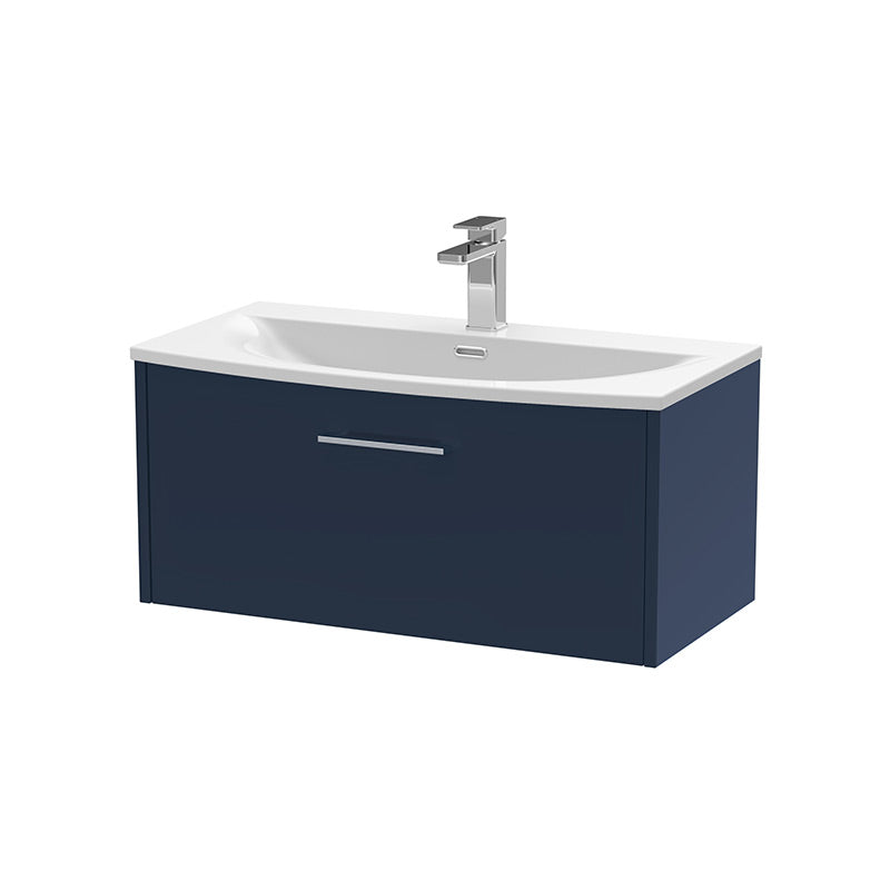 Hudson Reed Juno Wall Hung Single Drawer 800mm Vanity & Curved 1 Tap Hole Vitreous China Basin (1 size, 5 colours) - Brand New Bathrooms
