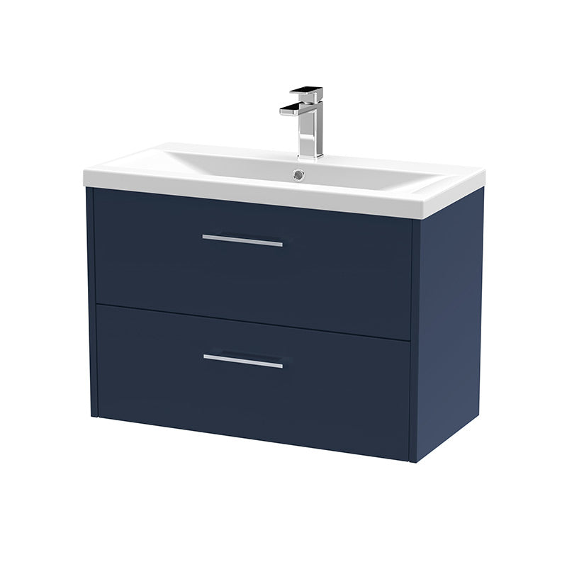 Hudson Reed Juno Wall Hung Double Drawer 800mm Vanity & Mid-Edge 1 Tap Hole Vitreous China Basin (1 size, 5 colours) - Brand New Bathrooms